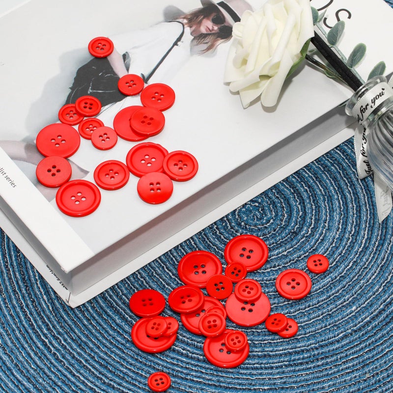 Lilaly 100 pcs Buttons for Crafts Buttons, Button DIY Buttons, Mixed Sewing Buttons, 5 Sizes of Black Round Mixed Buttons Suitable for for Crafts, Coats, Shirts, Pants, Shorts and More (Red) - Image 3